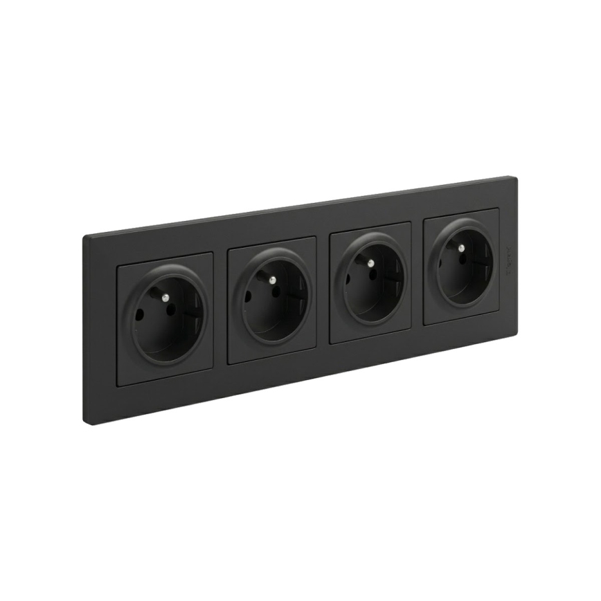 Legrand - Priză casnică cu patru posturi cu ramă NILOE STEP 250V neagră