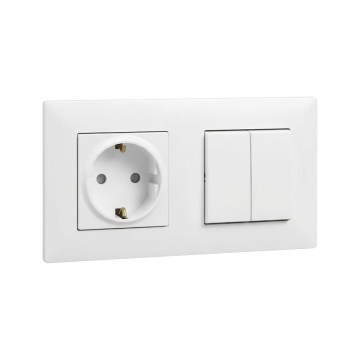 Legrand - Priză casnică SCHUKO și întrerupător dublu în serie nr. 5 cu ramă NILOE STEP 250 V alb