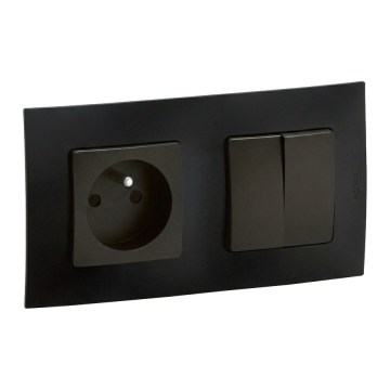 Legrand - Priză casnică și întrerupător dublu nr. 5 cu ramă NILOE 250V, negru