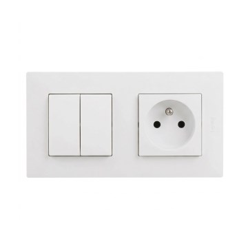 Legrand - Priză casnică și întrerupător dublu seriat nr. 5 cu ramă NILOE STEP 250V albă