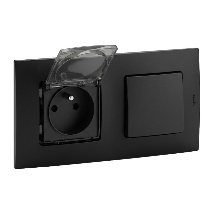 Legrand - Priză casnică și întrerupător unipolar nr. 1 cu ramă NILOE 250V negru