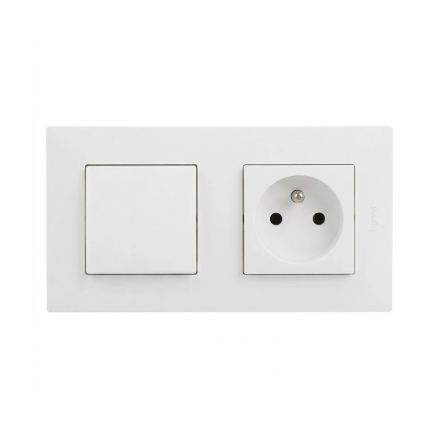 Legrand - Priză casnică și întrerupător unipolar nr. 1 cu ramă NILOE STEP 250V albă
