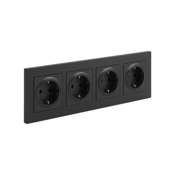 Legrand - Priză cvadruplă pentru uz casnic SCHUKO cu ramă NILOE STEP 250V neagră