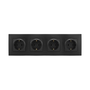 Legrand - Priză de perete cu patru posturi SCHUKO cu ramă NILOE, 250V, neagră