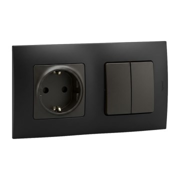 Legrand - Priză de perete SCHUKO pentru uz casnic și întrerupător dublu în serie nr. 5 cu ramă NILOE 250V, negru
