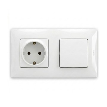 Legrand - Priză de perete SCHUKO și întrerupător unipolar nr. 1, cu ramă NILOE, 250 V, alb