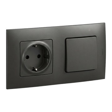 Legrand - Priză de perete SCHUKO și întrerupător unipolar nr. 1 cu ramă NILOE 250V negru