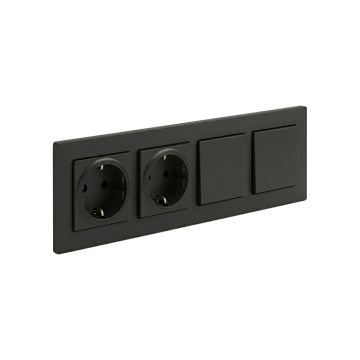 Legrand - Priză dublă casnică SCHUKO și întrerupător dublu unipolar nr. 1 cu ramă NILOE STEP 250V negru