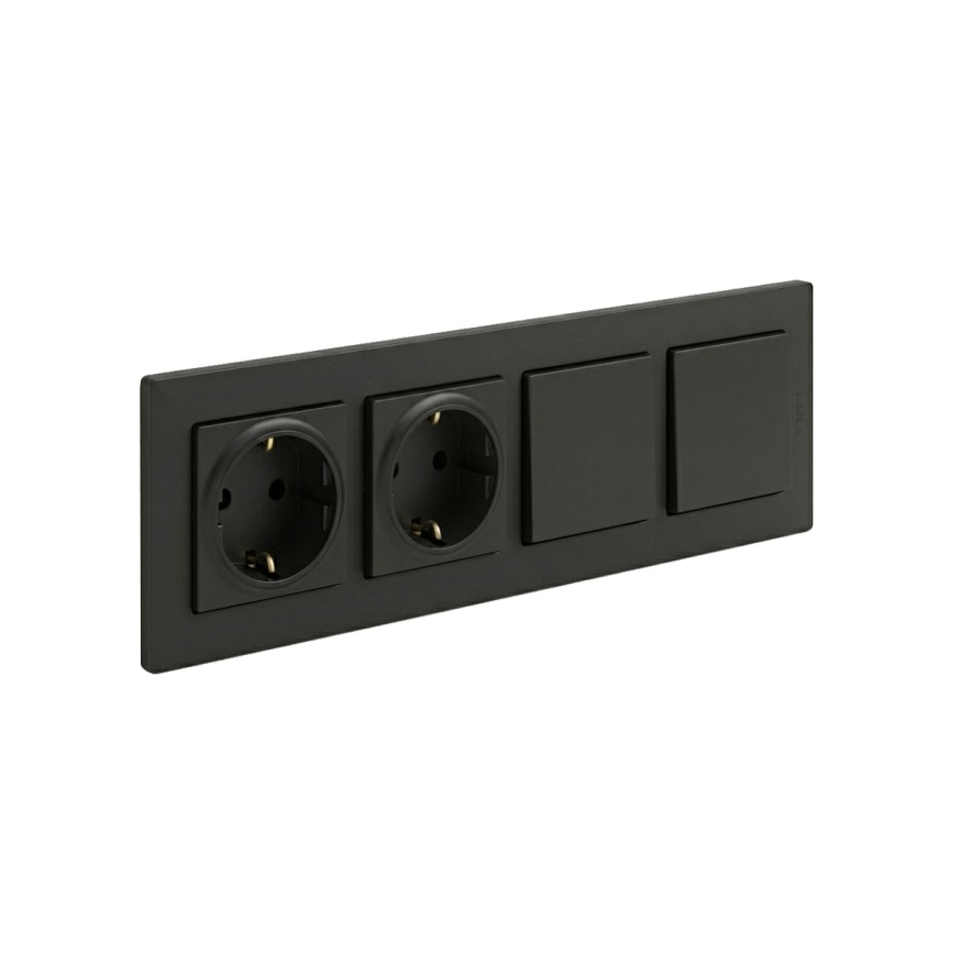 Legrand - Priză dublă casnică SCHUKO și întrerupător dublu unipolar nr. 1 cu ramă NILOE STEP 250V negru