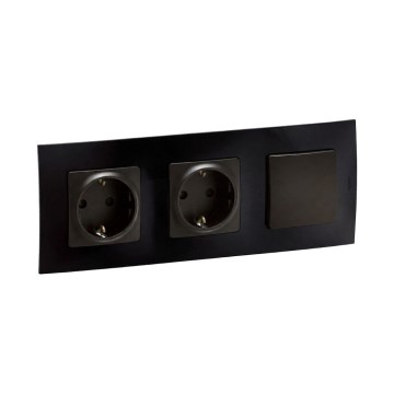 Legrand - Priză dublă casnică SCHUKO și întrerupător unipolar nr. 1 cu ramă NILOE 250V negru