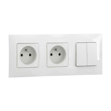 Legrand - Priză dublă casnică și întrerupător dublu în serie nr. 5 cu ramă NILOE 250V alb