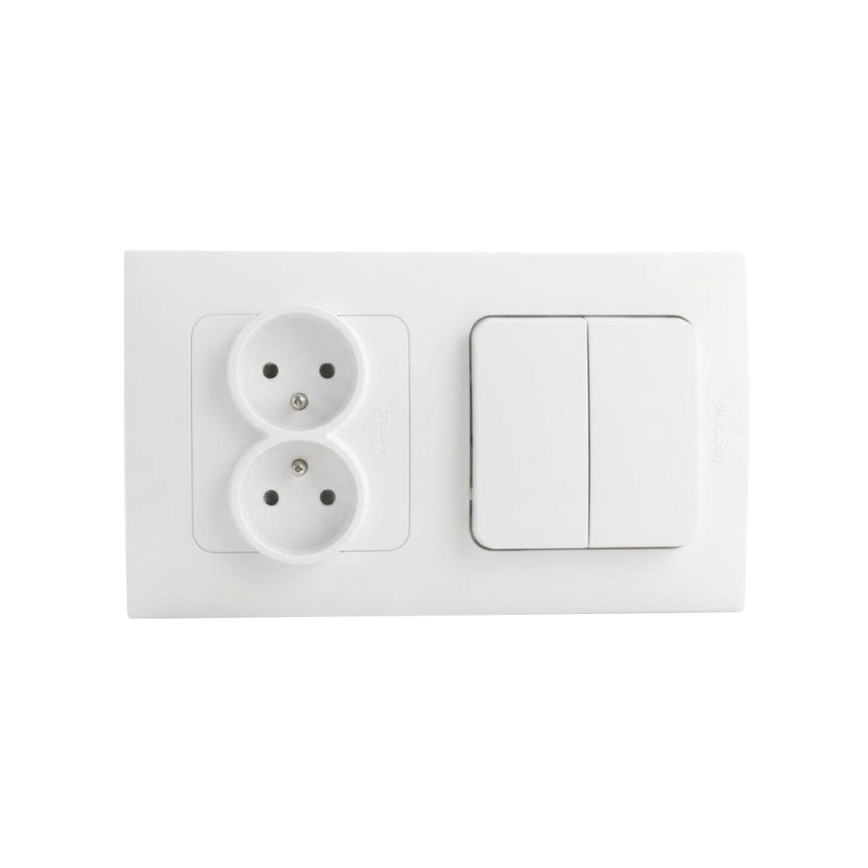 Legrand - Priză dublă casnică și întrerupător dublu în serie nr. 5 cu ramă NILOE STEP 250V albă