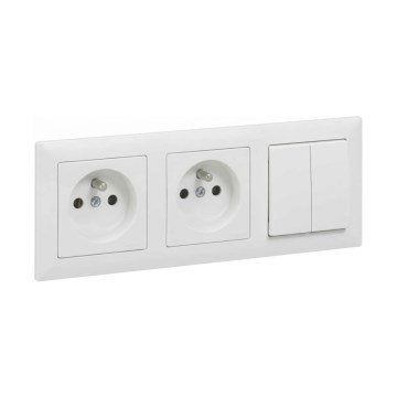 Legrand - Priză dublă casnică și întrerupător dublu în serie nr. 5 cu ramă SUNO 250V albă