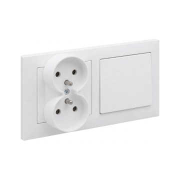 Legrand - Priză dublă casnică și întrerupător unipolar nr. 1 cu ramă SUNO 250V alb