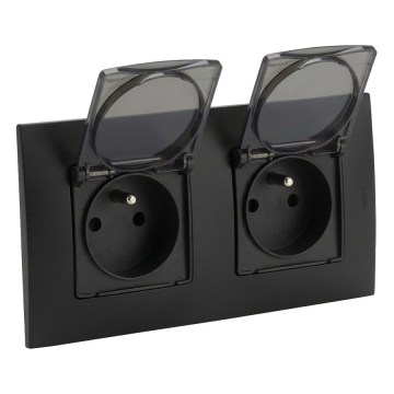 Legrand - Priză dublă de exterior NILOE 250V IP44 neagră