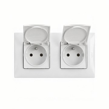 Legrand - Priză dublă de exterior pentru locuință cu ramă NILOE 250V IP44 albă