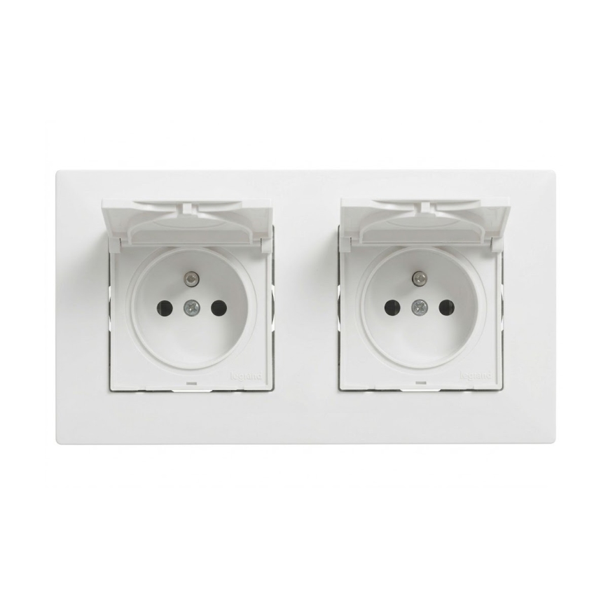 Legrand - Priză dublă de exterior pentru locuință cu ramă NILOE STEP 250V IP44 albă