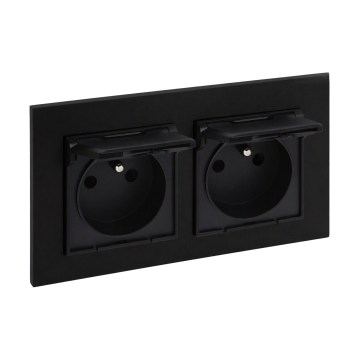 Legrand - Priză dublă de exterior pentru uz casnic cu ramă NILOE STEP 250V IP44 neagră
