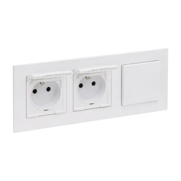 Legrand - Priză dublă de exterior pentru uz casnic și întrerupător unipolar nr. 1 cu ramă NILOE STEP 250V albă