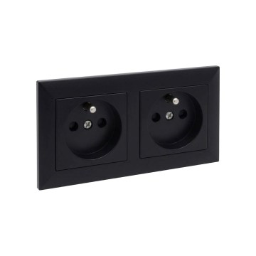 Legrand - Priză dublă de perete cu ramă SUNO 250V neagră