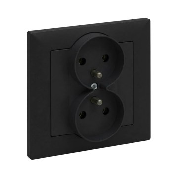 Legrand - Priză dublă de perete cu ramă SUNO 250V neagră