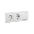 Legrand - priză dublă de perete SCHUKO și întrerupător dublu de serie nr. 5 cu ramă SUNO 250V albă