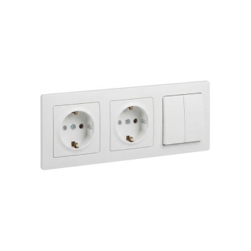 Legrand - priză dublă de perete SCHUKO și întrerupător dublu de serie nr. 5 cu ramă SUNO 250V albă