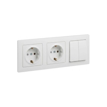 Legrand - Priză dublă de perete SCHUKO și întrerupător dublu în serie nr. 5 cu ramă SUNO 250V alb