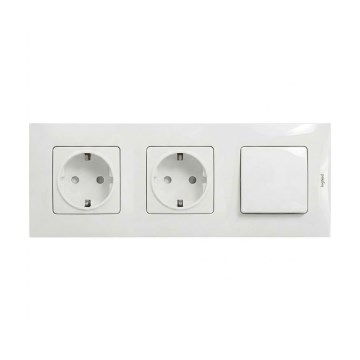 Legrand - Priză dublă de perete SCHUKO și întrerupător unipolar nr. 1 cu ramă NILOE 250V alb