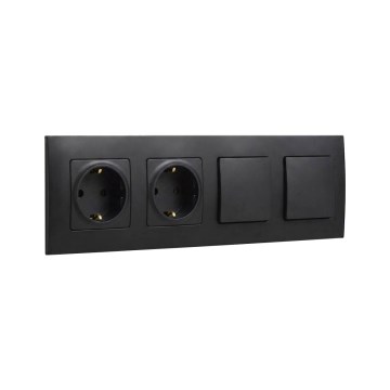 Legrand - Priză dublă de uz casnic SCHUKO și întrerupător dublu unipolar nr. 1 cu ramă NILOE 250V negru