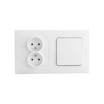 Legrand - Priză dublă de uz casnic și întrerupător unipolar nr. 1 cu ramă NILOE STEP 250 V albă