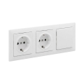 Legrand - Priză dublă pentru locuință SCHUKO și întrerupător unipolar nr. 1 cu ramă SUNO 250V alb