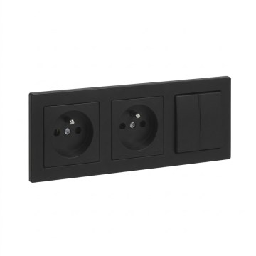 Legrand - Priză dublă pentru locuință și întrerupător dublu în serie č. 5 cu ramă SUNO 250V negru