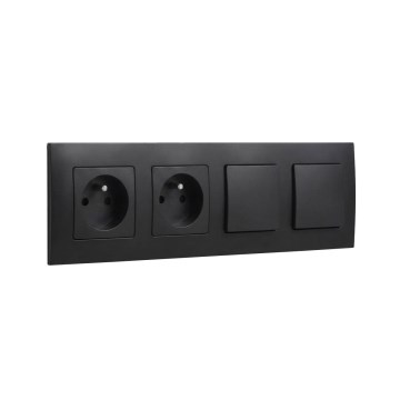 Legrand - Priză dublă pentru locuință și întrerupător dublu unipolar nr. 1 cu ramă NILOE 250V negru