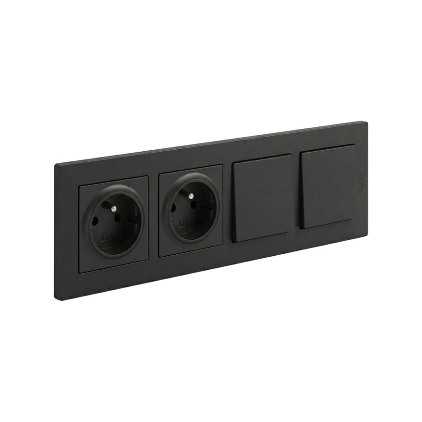 Legrand - Priză dublă pentru locuință și întrerupător dublu unipolar nr. 1 cu ramă NILOE STEP 250V negru