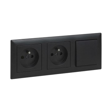 Legrand - Priză dublă pentru locuință și întrerupător unipolar nr. 1 cu ramă SUNO 250V negru
