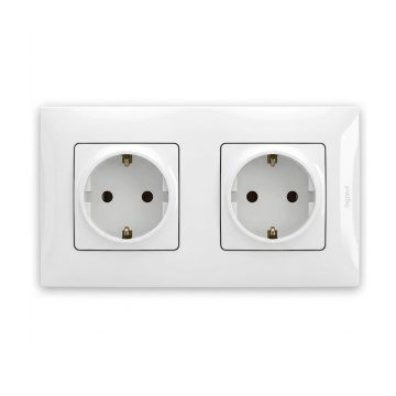 Legrand - Priză dublă pentru uz casnic SCHUKO cu ramă NILOE 250V albă