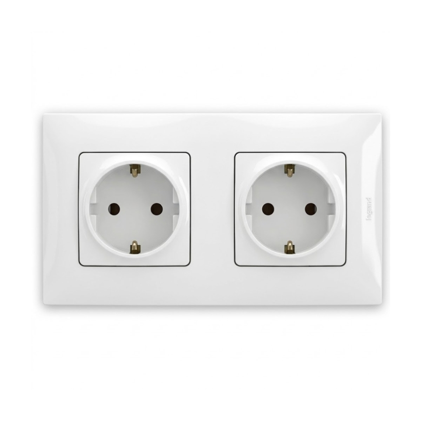 Legrand - Priză dublă pentru uz casnic SCHUKO cu ramă NILOE 250V albă
