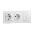 Legrand - Priză dublă pentru uz casnic SCHUKO și întrerupător dublu în serie č. 5 cu ramă NILOE 250V albă