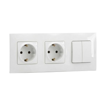 Legrand - Priză dublă pentru uz casnic SCHUKO și întrerupător dublu în serie č. 5 cu ramă NILOE 250V albă