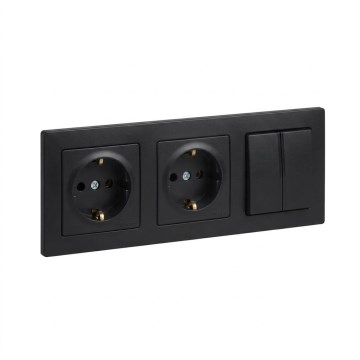 Legrand - Priză dublă pentru uz casnic SCHUKO și întrerupător dublu în serie nr. 5, cu ramă SUNO, 250V, negru