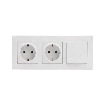 Legrand - Priză dublă pentru uz casnic SCHUKO și întrerupător unipolar nr. 1 cu ramă NILOE STEP 250V albă