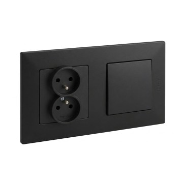 Legrand - Priză dublă pentru uz casnic și întrerupător unipolar cu ramă NILOE STEP 250V negru