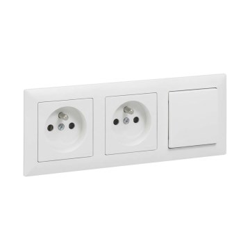 Legrand - Priză dublă pentru uz casnic și întrerupător unipolar nr. 1 cu ramă SUNO 250V alb