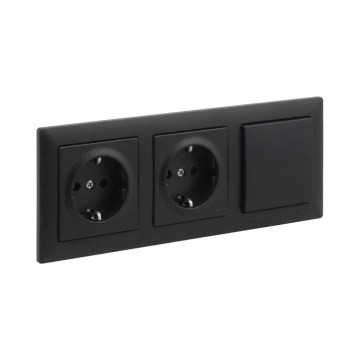 Legrand - Priză dublă SCHUKO pentru uz casnic și întrerupător unipolar nr. 1 cu ramă SUNO 250V negru