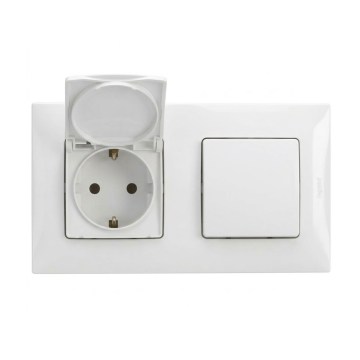 Legrand - Priză exterioară pentru uz casnic și întrerupător unipolar nr. 1 cu ramă NILOE 250V IP44 alb