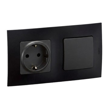 Legrand - Priză SCHUKO pentru uz casnic și întrerupător pentru scară nr. 6 cu ramă NILOE 250V negru