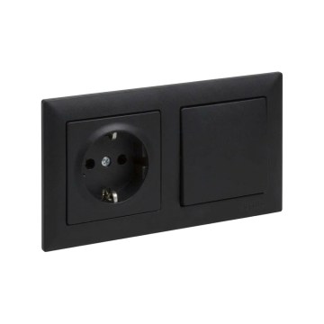 Legrand - Priză SCHUKO pentru uz casnic și întrerupător unipolar nr. 1 cu ramă SUNO 250V negru
