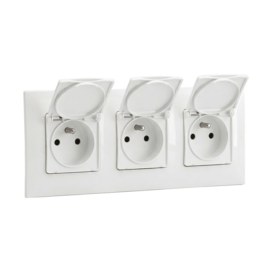 Legrand - Priză triplă de exterior pentru locuință cu ramă NILOE 250V IP44 albă