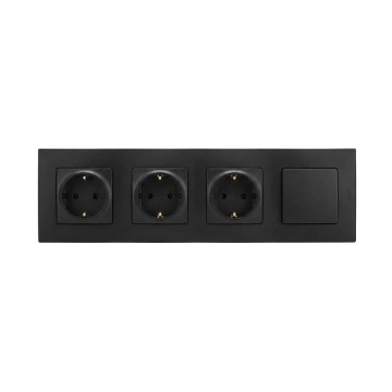 Legrand - Priză triplă de perete SCHUKO și întrerupător unipolar nr. 1 cu ramă 250V NILOE negru